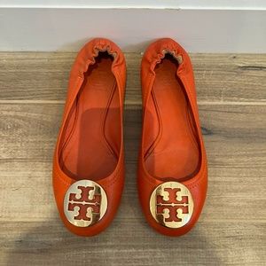 Tory Burch Reva Flat in Orange Leather size 7